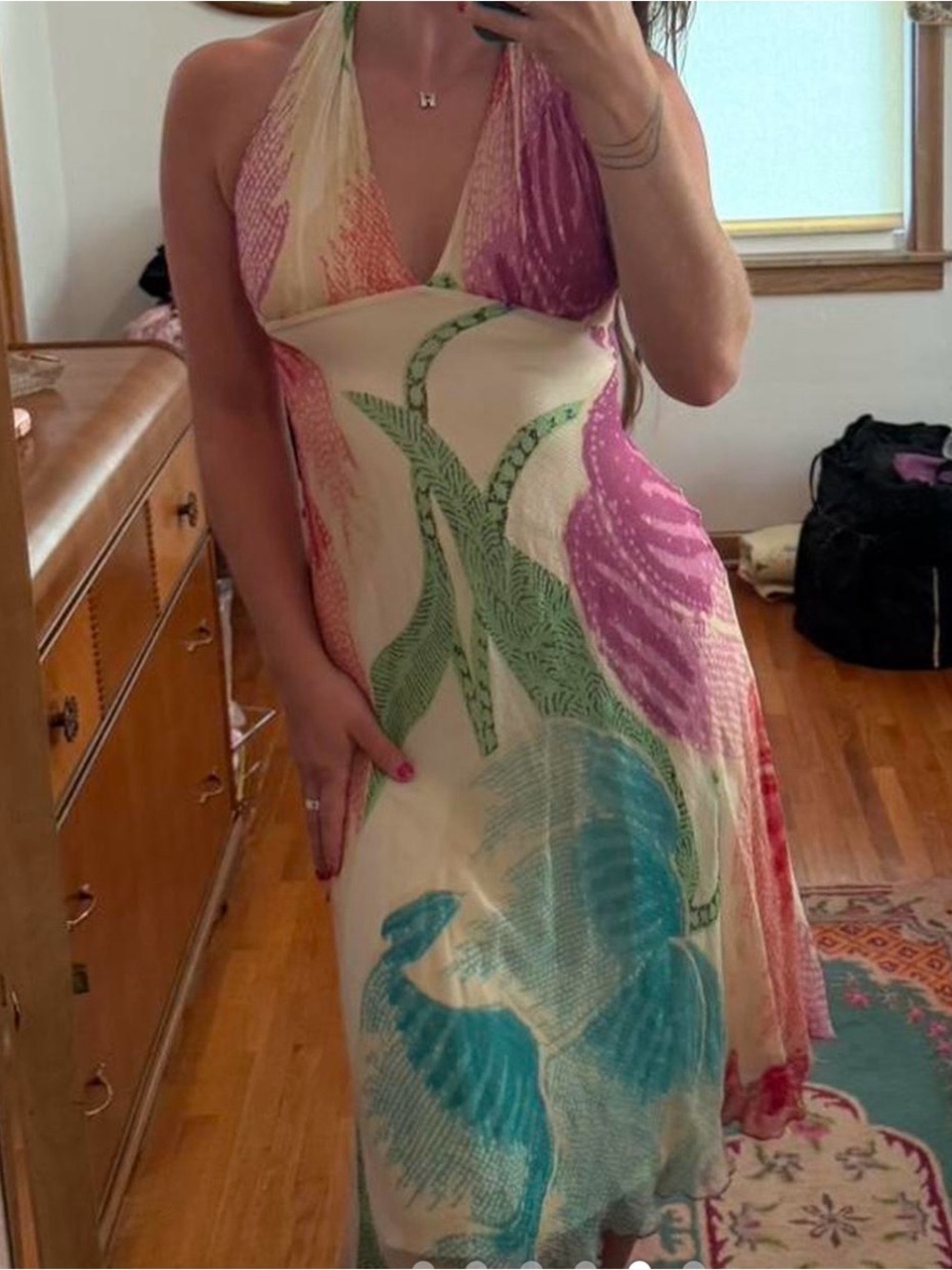Diane Von Furstenberg Halter Floral Maxi Dress in Cream, Pink & Teal